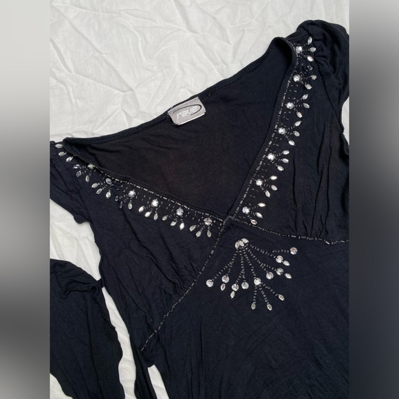Women’s Rave Y2K charcoal embellished beaded small top with tie back - Picture 4 of 9